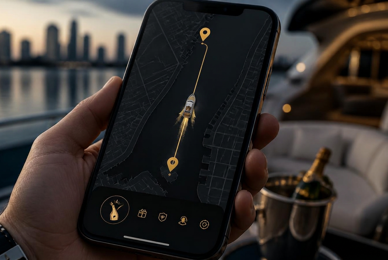 GPS tracking on phone showing delivery boat